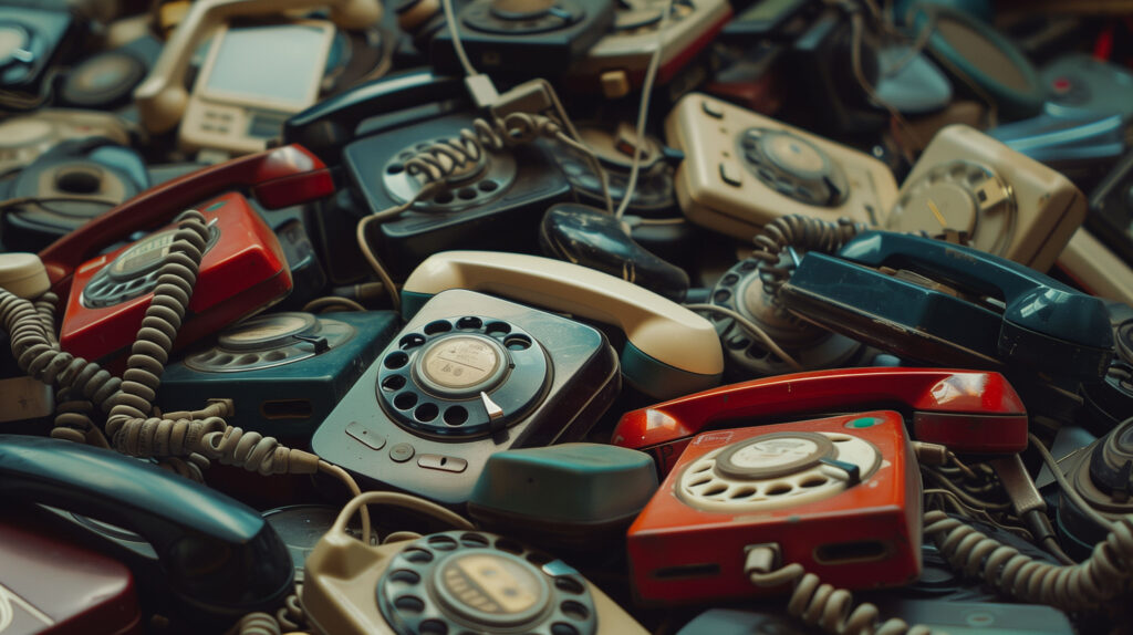 Stapel mit alten Telefonen